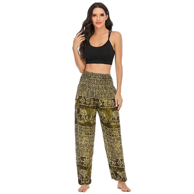 Women's Yoga Pants Printed Ethnic Style Loose Yoga Trousers Bloomers High Waist Fitness Sports Crotch Dance Palazzo Sweatpants