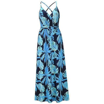 Floral Dress Women's Summer Dress Sexy Backless V-neck Suspender Long Dress