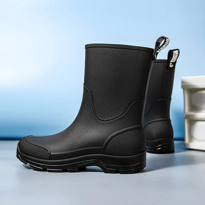 Women's Rain Boots. Fashionable for Outdoor Wear. Waterproof. Mid-calf. Large Sizes Available. Slip-resistant. Thick-sole. Suita