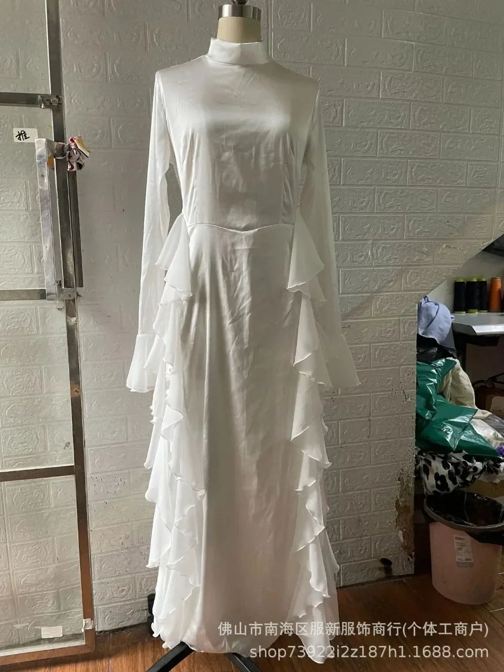 Muslim Women Flare Sleeve Evening Dress Jalabiya Eid Ramadan Arab Long Robe Dubai Ruffle Vestidos Largos Party Dresses Abayas