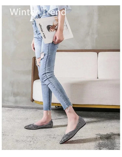 Women's Ballet Rhinestones Flats Female Plus Size 43 Slip on Boat Shoes Chaussure