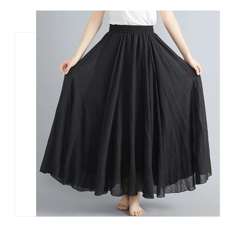 Fashion Cotton Linen Clothes Women Skirts Maxi Y2k Elegant Beach Saia Ropa Mujer Casual Vestido Boho Long Skirt Faldas Harajuku