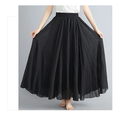 Fashion Cotton Linen Clothes Women Skirts Maxi Y2k Elegant Beach Saia Ropa Mujer Casual Vestido Boho Long Skirt Faldas Harajuku