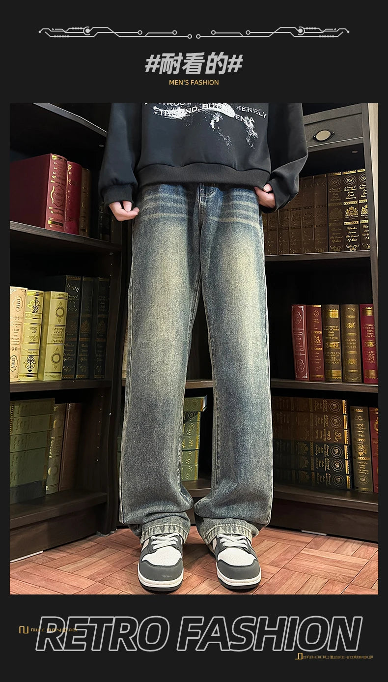 Autumn New Men's Jeans Baggy Straight Wide Leg Male Fashion Vintage Denim Pants Men Youth Popular Brand Streetwear Jean Trousers