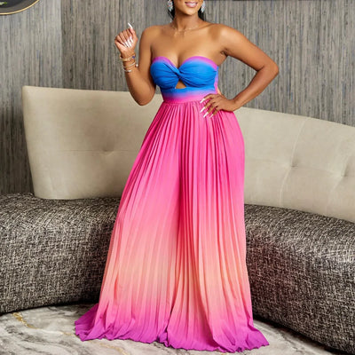 Gradient Color Women Jumpsuits For Summer Sleeveless Bandage Loose Fashion Streetwear Overalls Wide Leg Pants Trousers 2024