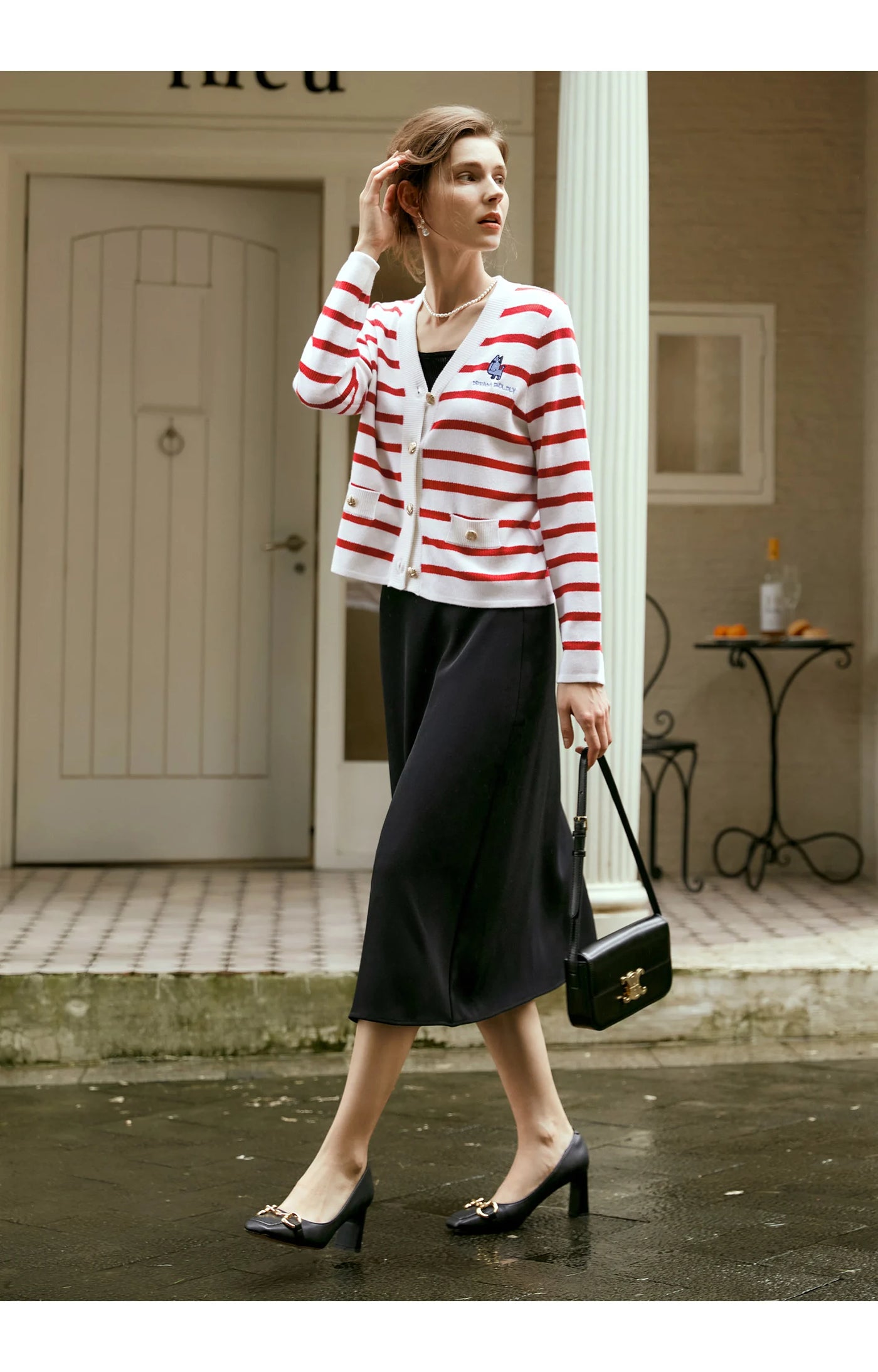 OLrain Wool Blend Striped Cardigan Women 2025 Spring Commute Embroidery V Neck Long Sleeve Chic Button Knitwear M56QZ86390