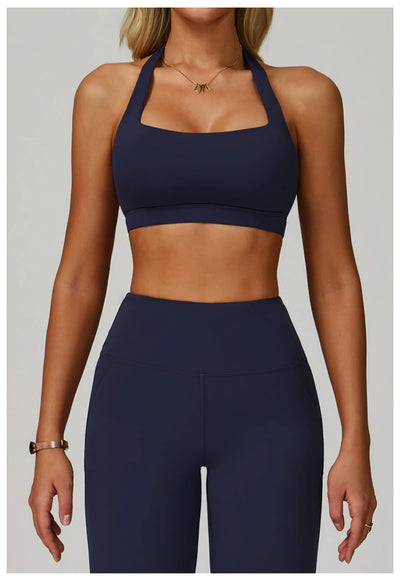 Breathable Sports Bra Anti-Sweat Fitness Top Women Hanging Neck Yoga Bra Shockproof Crop Tops Push Up Sport Bra Gym Workout Vest