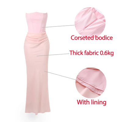 Oligai Strapless Women Maxi Evening Dress 2025 Pink Corset Cocktail Dress Elegant Strapless Satin Formal Occasion Party Dresses