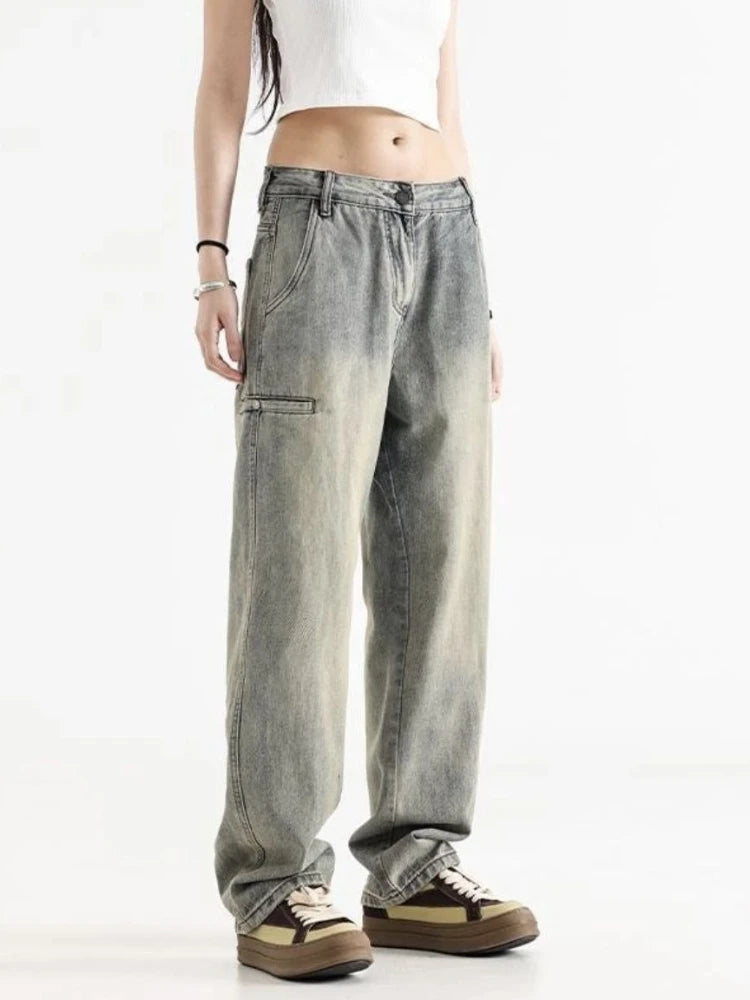 Men's Jeans Winter Straight Wide Leg with Pockets Male Cowboy Pants Korean Style 2024 Autumn Trousers Original Designer Casual