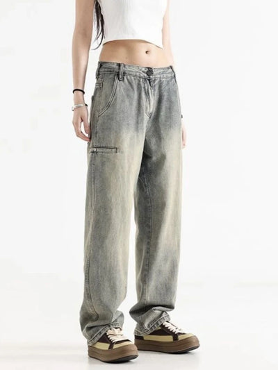 Men's Jeans Winter Straight Wide Leg with Pockets Male Cowboy Pants Korean Style 2024 Autumn Trousers Original Designer Casual