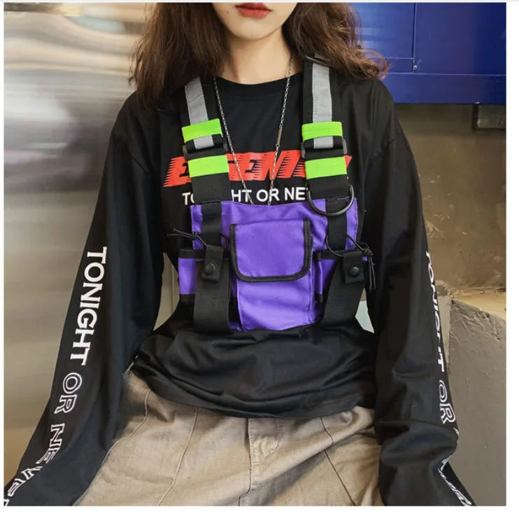 Multi-pocket Vest Bag for Men, Reflective Chest Bags, outdoor sport backpack сумка мужская bolso hombre bag for men mochilas 가방