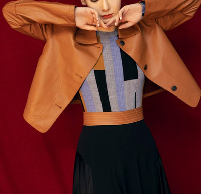 Women's Sheepskin Short Tops Harajuku Fashion Jassen Dames Slim Jaqueta De Couro Legítimo Square Collar Trendy Streetwear Coat