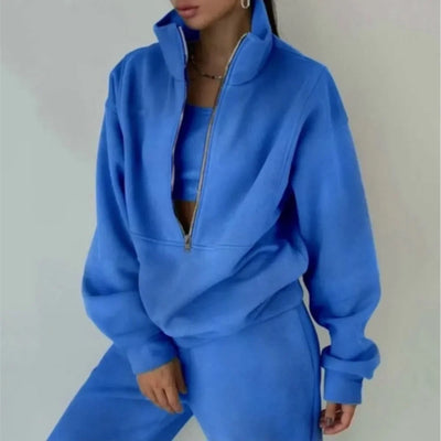 Autumn Winter Women Tracksuits Two Piece Outfits Fleece Lined Zipper Sweatshirt High Waist Pants Sets Female Sport Suits 2024