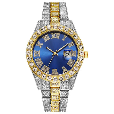 Personalized Hip Hop Watch with Shiny Rhinestones for Men, Luxury Clock, Band Length, Iced Steel Belt, 40mm Diameter Glass Dial
