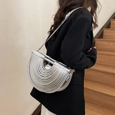 Handbags for Women 2025 New Gold Luxury Designer Brand Handwoven Noodle Bags Rope Knotted Pulled Half Moon Silver Evening Clutch