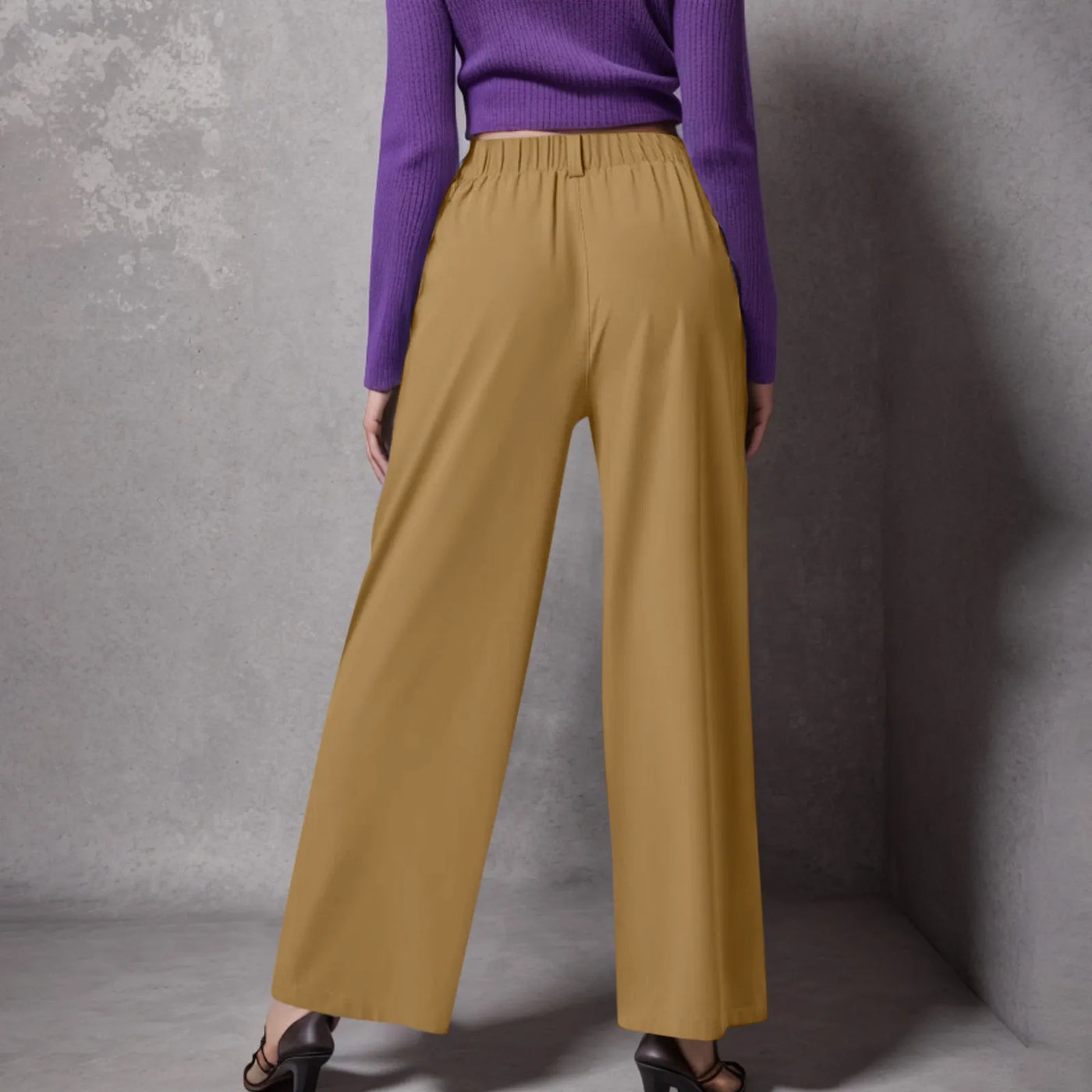 Wide Leg Pants Elastic High Waist Casual And Versatile Suit Pants For Female Simple Fashion Nine Length Trousers With Pockets