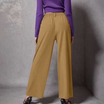 Wide Leg Pants Elastic High Waist Casual And Versatile Suit Pants For Female Simple Fashion Nine Length Trousers With Pockets