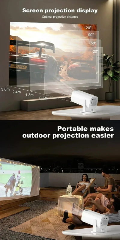 Mini Portable Projector Home Cinema 1080p HD 4k Android 11 Projector with WiFi 6 and Bluetooth Smart Pocket Outdoor