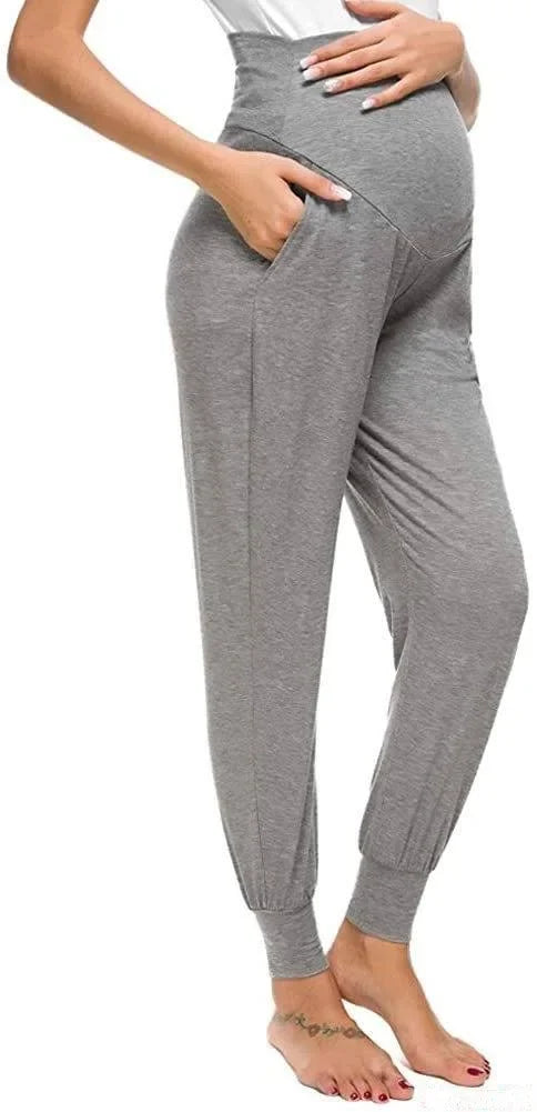 Spring Maternity Women's Casual Pants Premama Solid High Waist Strechy Lounge Trousers For Pregnant Women Joggers With Pockets