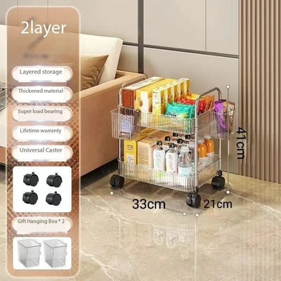 Acrylic Trolley with Wheel Multilayer Transparent Storage Rack Living Room Snack Storages Shelf Bathroom Mobile Shelf Home Items