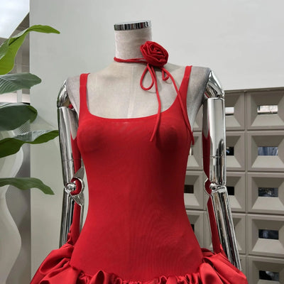 Women's Summer Dress Red Strapless High Waist Party Outfits Sexy Backless Evening Dresses Luxury Short Dress fashion prom gowns