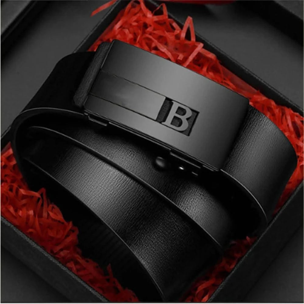 Men Genuine Luxury Leather Metal Automatic B Buckle Fashion Belt | Casual Belts for Male