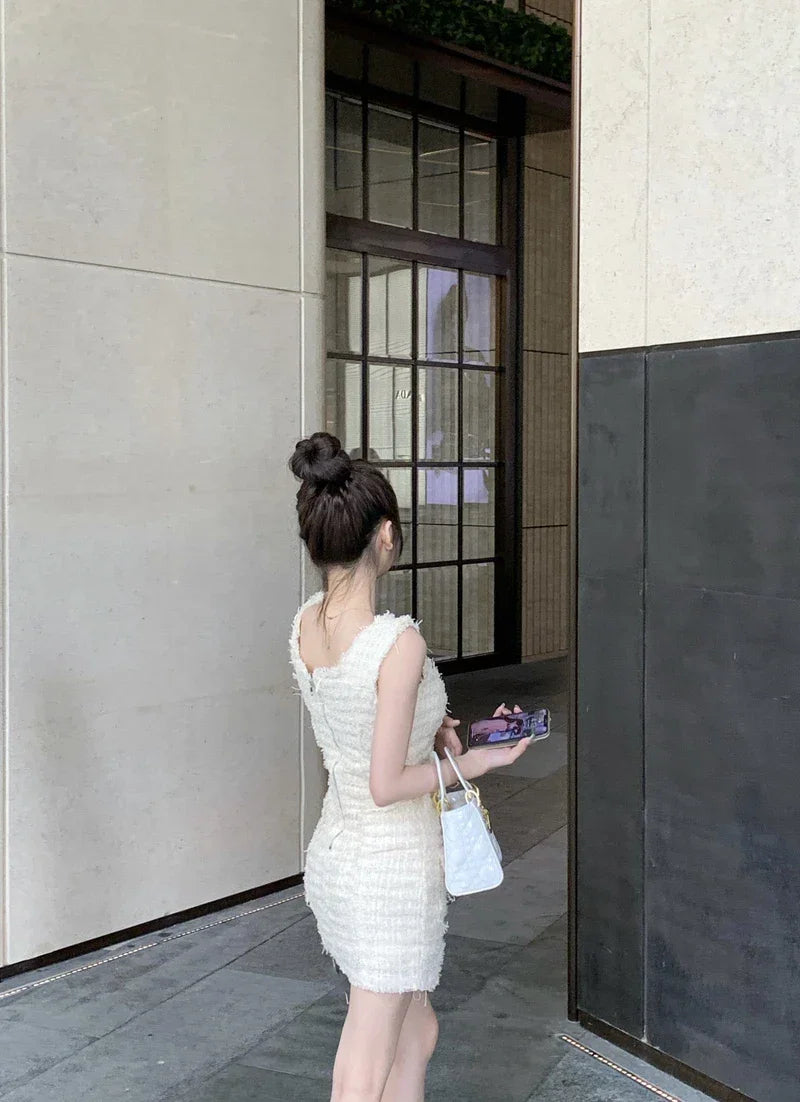 High Quality Luxury Small Fragrance Tweed Dresses For Women 2023 Summer Sweet Short Dress Party Vestidos Robes roupas feminina