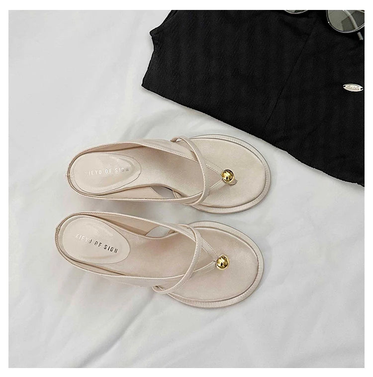 Women's Slippers Heeled Sandals Casual Flip Flops Shoes Woman 2025 Trend Summer Shallow Dress Design Pumps Clip Toe Slides Mujer