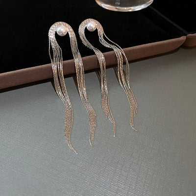 Fashion Statement Long Statement Gold Plated Bling Tassel Earring For Women Female Stainless Steel Wedding Daily Pendant Jewelry