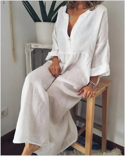Women's Summer Dress New Long-sleeved V-neck Big Swing Dress Women Dresses for Women 2024 Casual Commuter Office Lady Vestidos