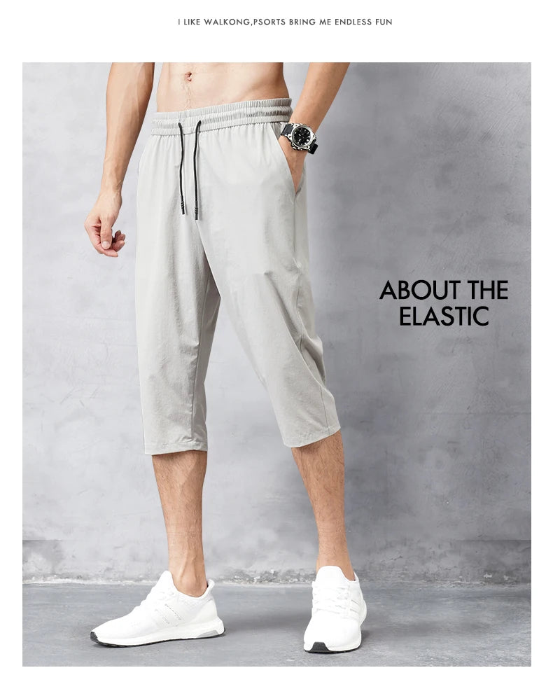Summer Cropped Trousers for Men, Ice-Feel Breathable Stretch Trousers, Casual Versatile Shorts