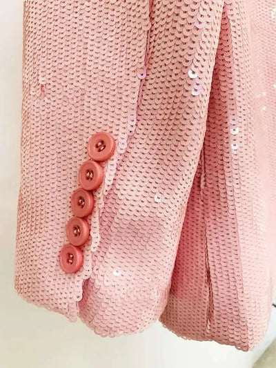 DEAT Fashion Women's Blazer Notched Collar Double Breasted Sequins Full Sleeves Pink Suit Jackets Autumn 2025 New Tide 7AB643
