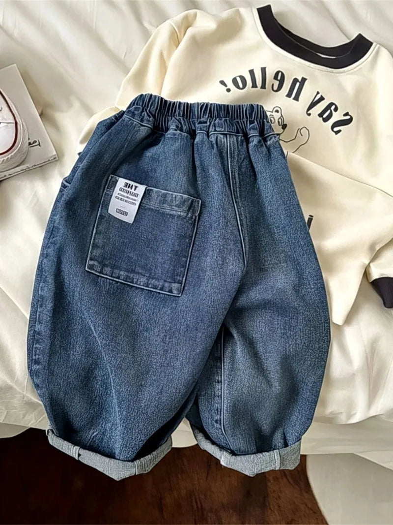 2025 Spring Summer Children's Clothes Girls Jeans Cotton Loose Baby Boys Harem Pants 1-7Year Toddler Kids Casual Denim Trousers