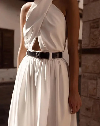 Women Sexy Backless Jumpsuits Halte Sleeveless Slim High Waist Sping Summe Thin Lady Elegant Streetwear Long Wide-leg Pants