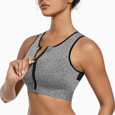 Plus Size Sports Bra for Women High-Strength Shock-Absorbing Gathering Top Running Zipper No Steel Bracket Underwear Yoga Vest