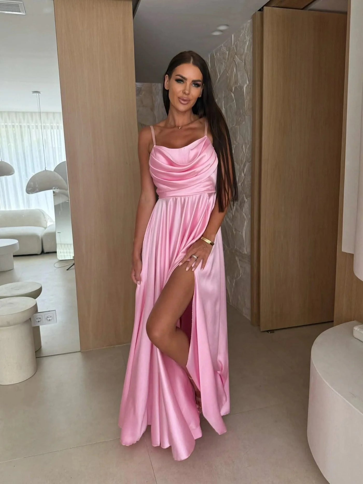 2025 Summer Women's Sexy Off Shoulder Solid Color Folded Split Strap Dress