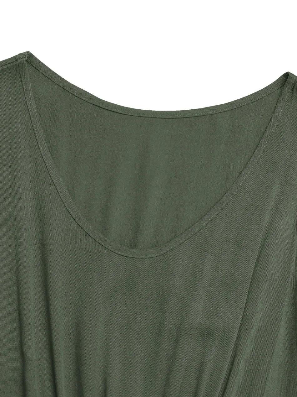 New European and American Dress for Women Clothing Leisure Vacation Simple Split Fork Solid Sleeveless V-neck Dress with Belt