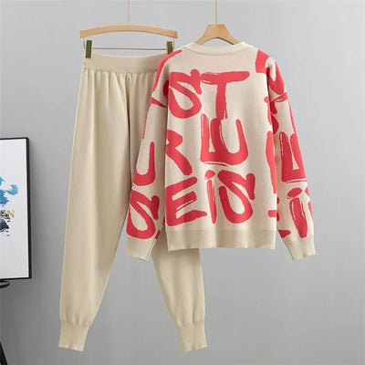Spring Autumn 3 Piece Women Tracksuits Fashion Knitted Pant Set Ladies Sweater Suit Vintage Fashion Ladies 3 Piece Set