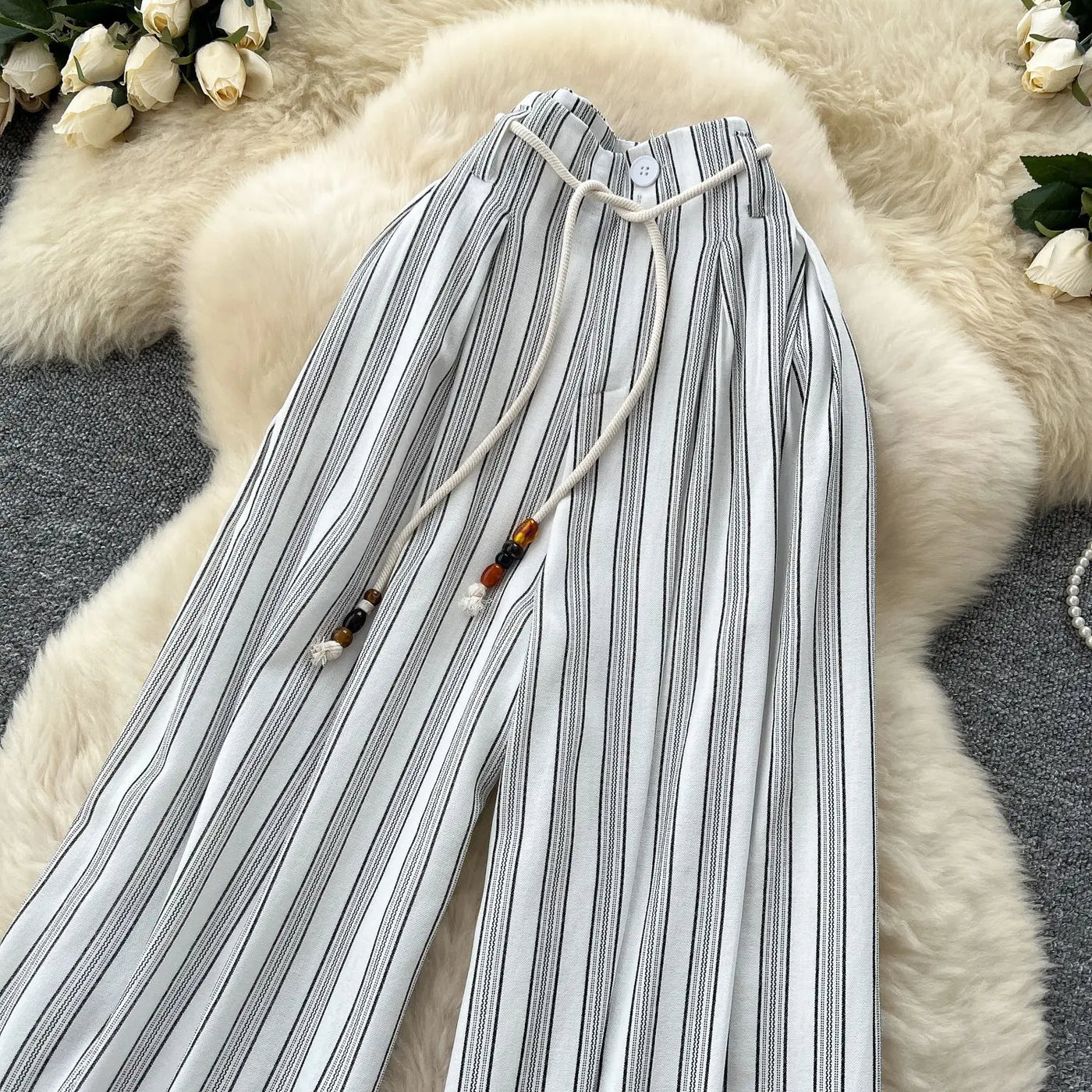 Pant Women Wide Leg Long Pants Striped Casual Loose High Waist Straight Trousers Y2k Streetwear Elegant Splice Work 2025 Capris