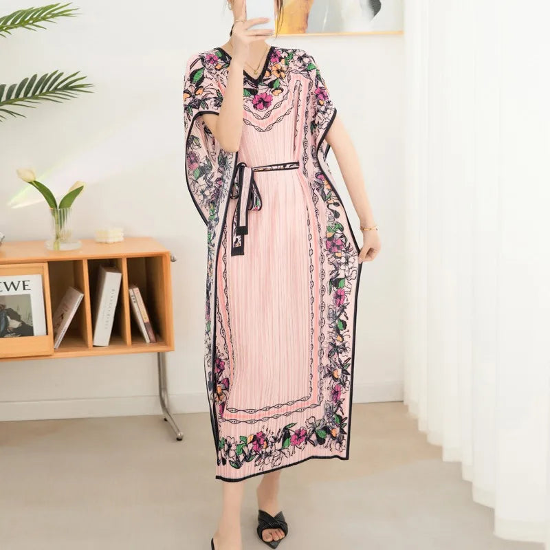 2025 Spring Summer Women's New Sexy One Shoulder Off Shoulder Fashion Red Flower Printed Lace Up Waist Long Swing Dress