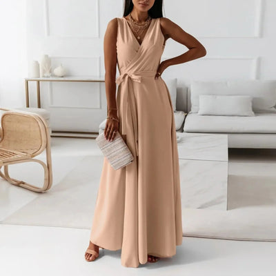 Women's Elegant Solid long dresses Casual Sleeveless High Waist Sexy Evening Formal dresses Fit And Flare Dresses For Women