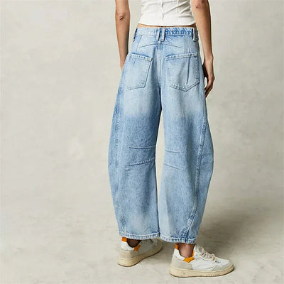 Midiross High Stretch Mid-Rise Barrel Jeans Fashion wide Leg Shape Women Casual Baggy Mid Waist Denim Jeans