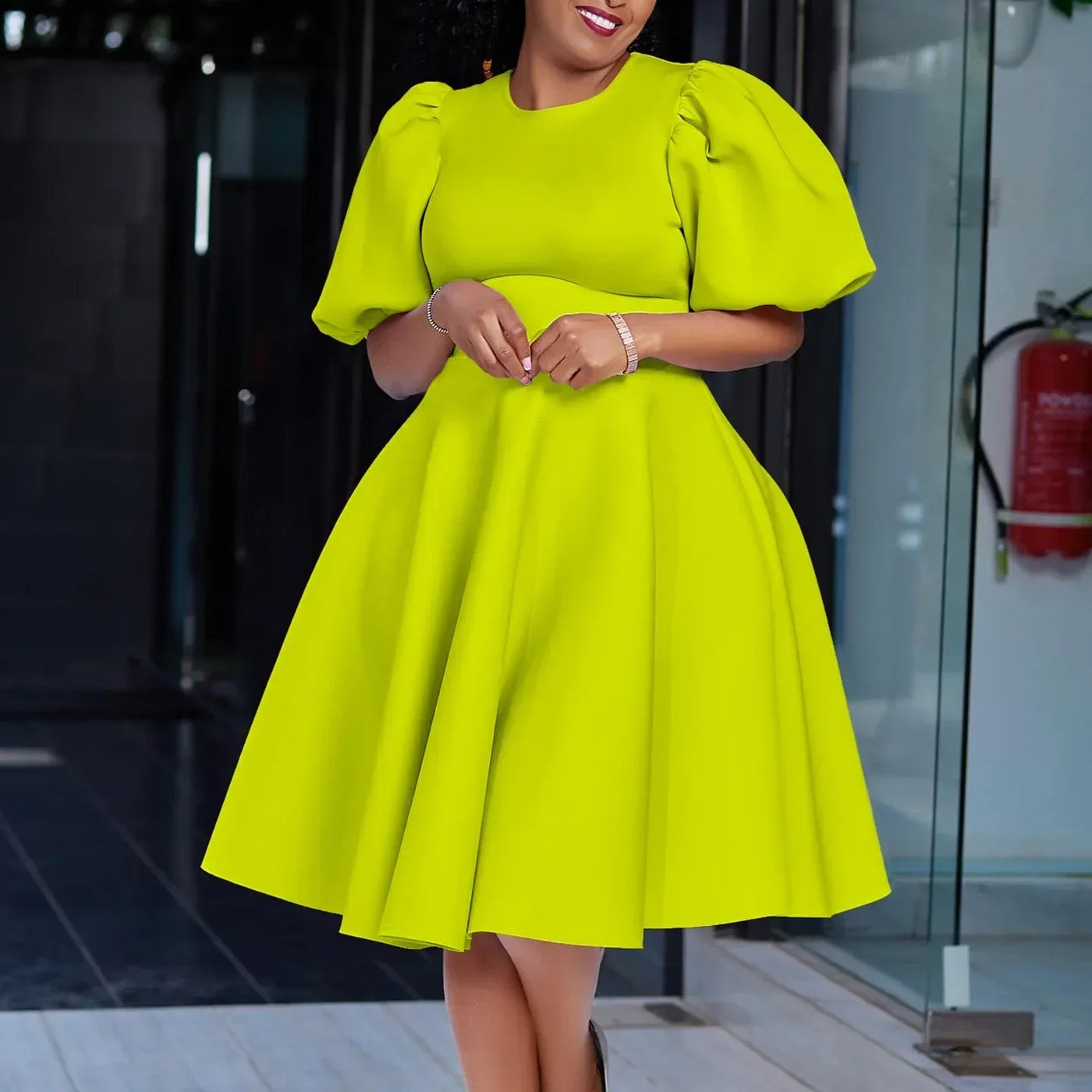 Elegant Dresses for Woman 2024 O Neck Short Sleeve High Waisted Pleated Mid Calf Luxury Female Birthday Party Dinner Vestidos