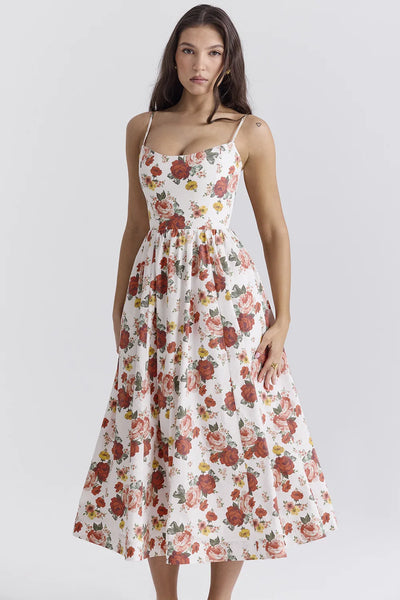 Elegant floral prints Dresses for summer women's dresses 2024 New Skinny Sexy Backless SLeeveless High Waist Maxi Sling Dress