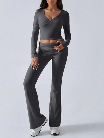 Women's Sexy Suits 2025 Autumn Winter Latest Casual Solid Color Yoga Suit Slim Fit Sports Knit Long Sleeved Pants Two-Piece Set