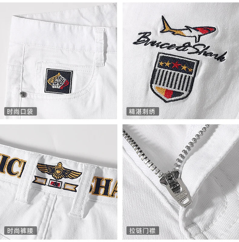 2024 New Summer White Jeans for Men Bruce&Shark  Designer Luxury Men's Jeans Loose Fit Stretch Cotton Casual Fashion Big Size 42