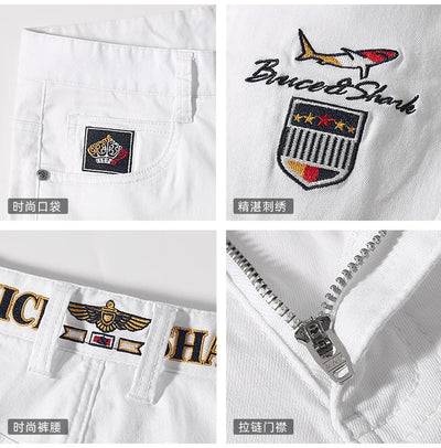 2024 New Summer White Jeans for Men Bruce&Shark  Designer Luxury Men's Jeans Loose Fit Stretch Cotton Casual Fashion Big Size 42