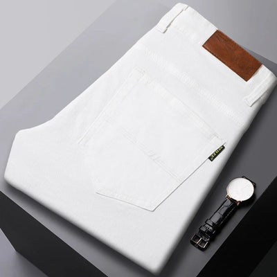 New High Quality Men's Trend Yellow Red White Jeans 2024 Spring Autumn Male High Waist Casual Pants Classic Brand Denim Trousers