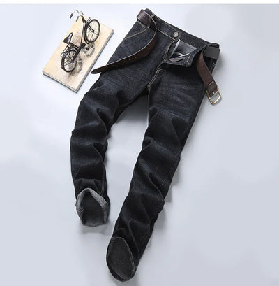 2024 NEW Men's Fashion Business Jeans Classic Style Casual Stretch Slim Jean Pants Male Brand Denim Trousers Black Blue