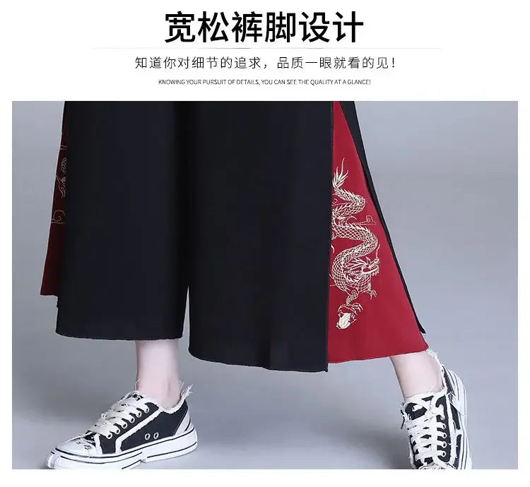 Fashion Women Trousers High Waist Wide Leg Pants Chiffon Slit Culottes Cheap Wholesale Elastic Waist Cropped Pants Free Shipping